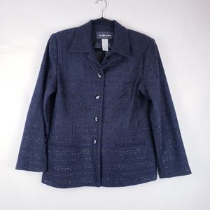 Sag Harbor Womens Woven Knit Metalic Blazer Coat Button 10P